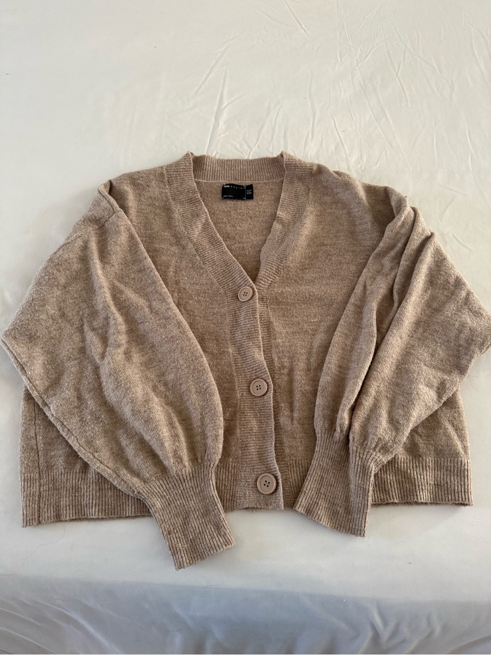 ASOS Beige V-Neck Button Balloon Sleeve Cardigan